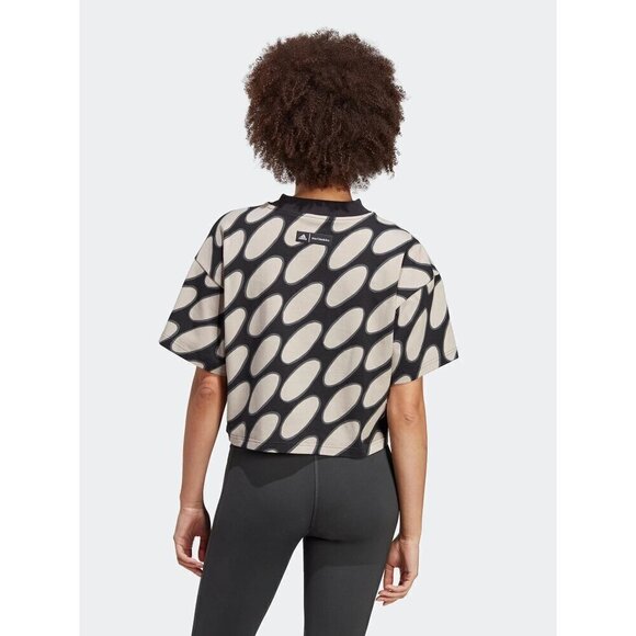 Adidas Marimekko Future Icon 3-Stripes T-Shirt Cropped Black Cloud Loose Size XS - Picture 3 of 5